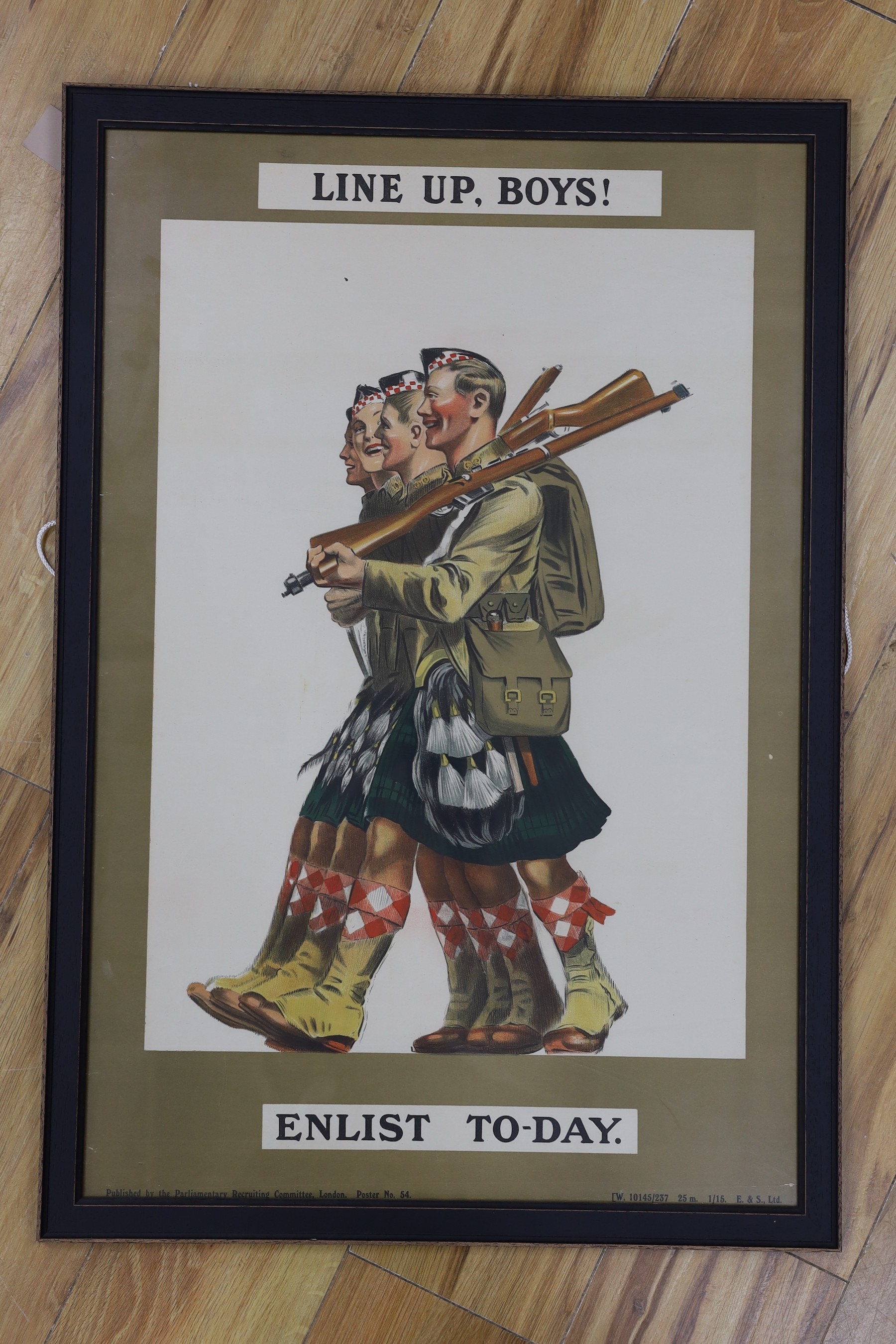 A WWI recruitment poster, 'Line Up, Boys! Enlist Today', 74 x 49cm